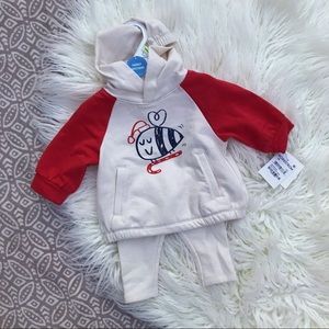 NWT Christmas Bee Baby Outfit Hoodie & Pants Stem 0-3M